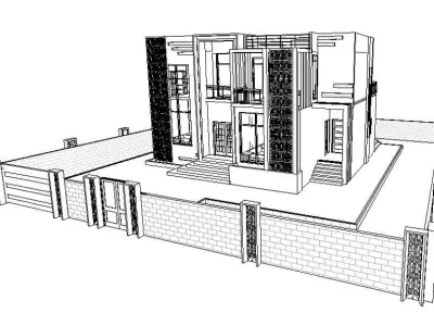 HOUSE MODEL modern with fence 3D model