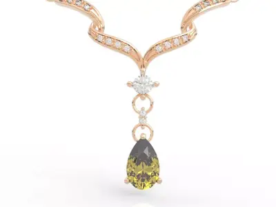 Premium Diamond Wave Necklace with Pear Drop 3D print model