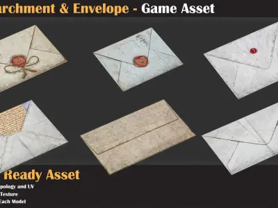20 Parchment and Envelope - Game Asset   3D model