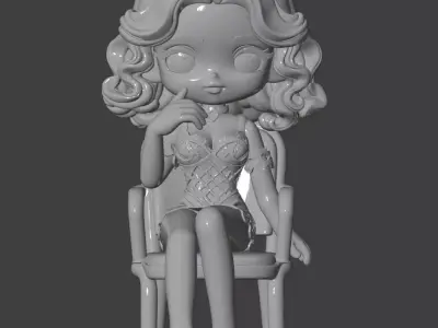Cute Cartoon Girl Sitting on Chair Sculpture 3D print model