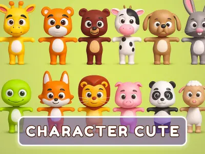 Cartoon Animal Character Cute Pack 001 Low-poly 3D model