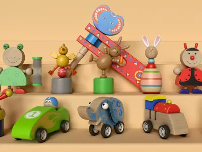 Wooden Toys Package Low-poly 3D model