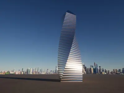 tower futuristic in middle of city Low-poly 3D model
