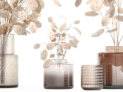 Set of bouquets of dried flowers with Lunaria branches 409 3D model