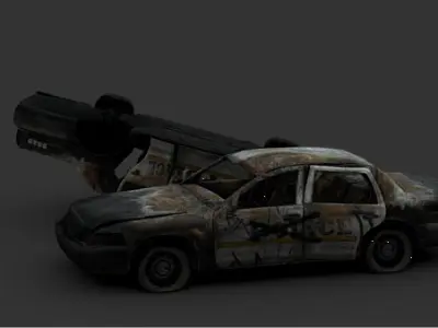 Burned Police Cars  Post-Apocalyptic Wreckage Set Low-poly 3D model