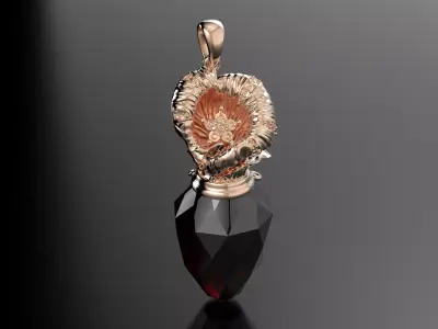 Flower pendant with big gem 3D print model
