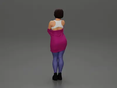 pretty girl with short hair posing in a sweater 3D print model