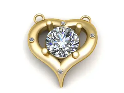 Golden Heart Diamond Pendant 3D Printable Model 3D print model