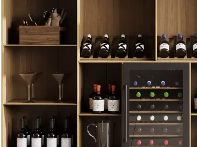 Wine cabinet with Wine Bar in a restaurant and home 13 3D model