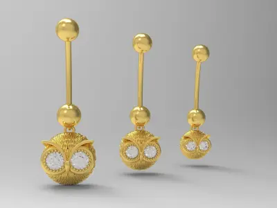 Owl Navel stl 3d Piercing in 3 Sizes and 3 Different Sizes p0011 3D print model