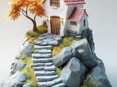 Free Low Poly House on a Hill - 3D Model for Download Free 3D model