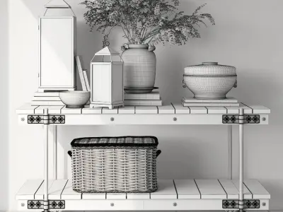 Pottery Barn WILLIAMS MEDIA CONSOLE and MALTA LANTERN 3D model