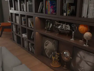 Living Room with Library 3D model
