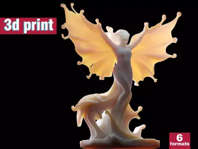 Elegant Fantasy Fairy Statue with Flowing Wings 3D print model