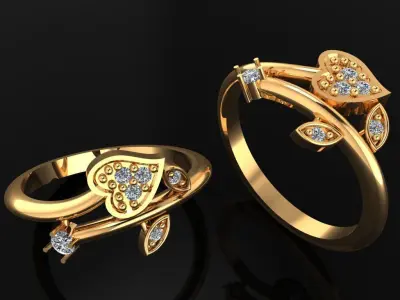 Women Ring 42 heart leaf shape diamond ring band for women 3D print model