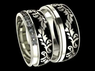Marriage set wedding ring with diamonds 3D print model