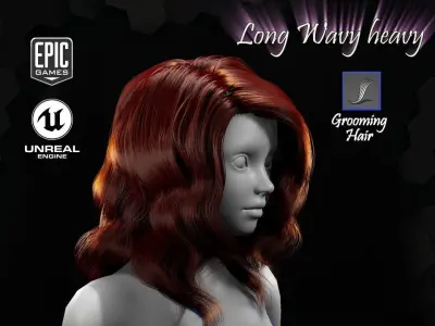 Long Wavy Heavy Grooming Real-Time Hairstyle Unreal Engine 4 3D model