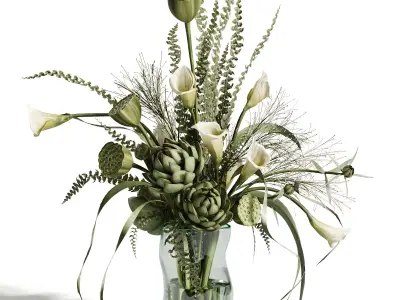 Artichoke with green trumpet flowers Arrangement 3D model