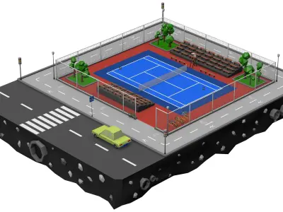 Tennis Court Low Poly 3d Model Low-poly 3D model