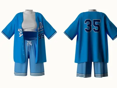 Female Baseball Fan Outfit Marvelous Designer 3D model