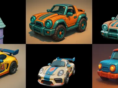 Stylized Car Advanced model bundle 2 pack 100 glb 3D model