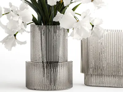 Realistic bouquet of white Iris flowers in a glass vase 365 3D model