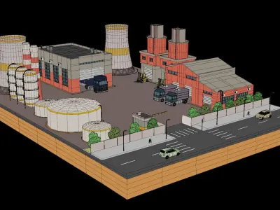 Low Poly Factory Warehouse Low-poly 3D model
