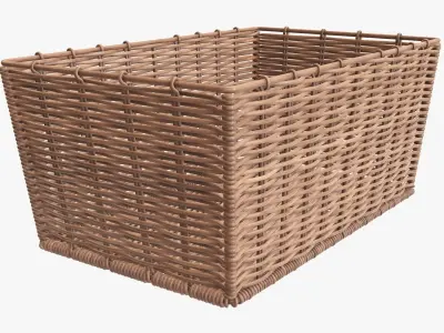 Wicker basket rectangular 02 light brown 3D model