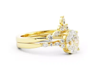 Oval Solitaire With Cluster Accent and jacket set 3DM 3D print model