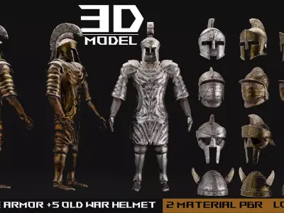 battle armor  Old war helmet Low-poly 3D model