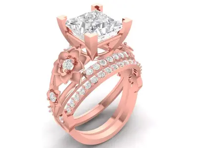 Luxury Three Piece Bridal Set Square Cut Engagement Ring 3528 3D print model