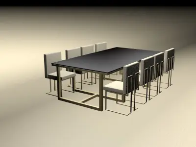 modern 3d office table with 8 chairs 3D model