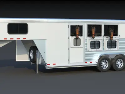 Gooseneck horse trailer with interior and horse Low-poly 3D model