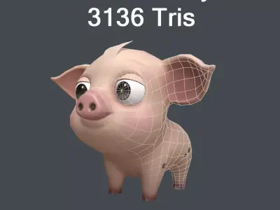 Cute Little Pig  Low-poly 3D model
