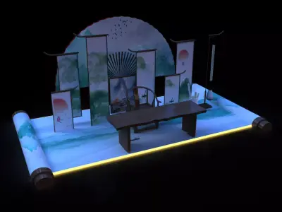 Chinese style artistic conception and styling 3D model