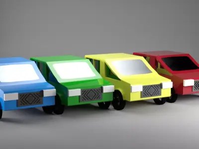 Low Poly Cars four checkered chairs Free low-poly 3D model