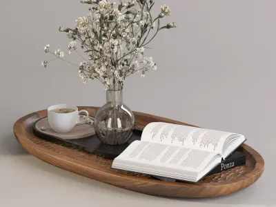 Coffee set 07 - coffee cup flower open book 3D model