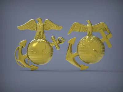 US Marine Corps Globe and Anchor Insignia Set 3D print model