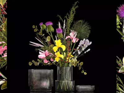 Bouquet of flowers branches thistles irises Ilex Lavender 356 3D model