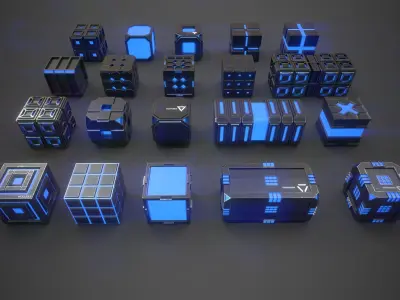 Sic-Fi Box Collection Metal Low-poly 3D model