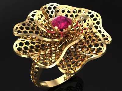  Mesh flower ring - Italian rings - Womens Rings - N6453 3D print model