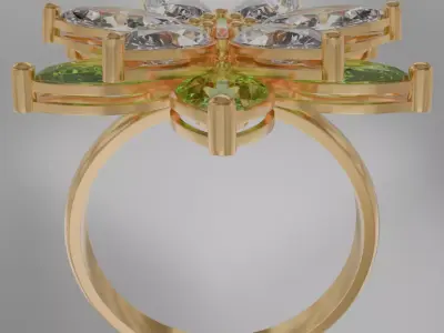 six flower shaped ring with gems 3D model jewelry 3D model