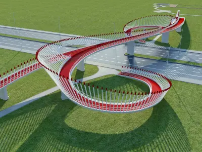 Modern curved pedestrian bridge 3D model