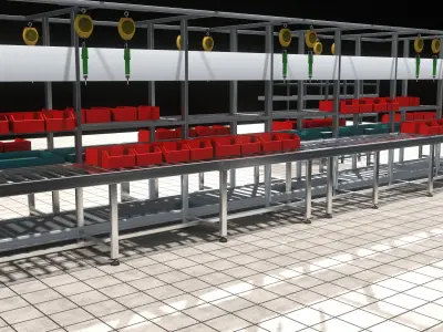 Assembly Line in Electronics Components Manufacturing 3D model