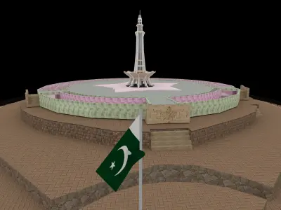 Minar-e-Pakistan - Lowpoly - Game Ready golden dome Low-poly 3D model