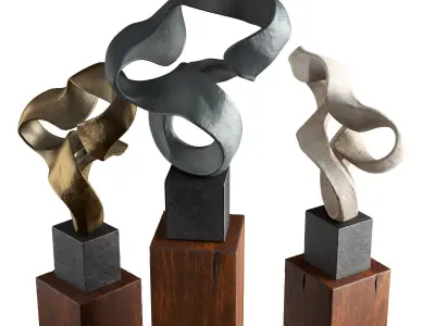 Wavy stripe art sculpture Low-poly 3D model