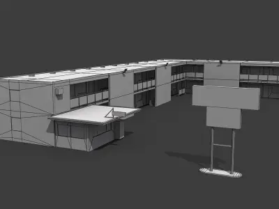 Motel building with roof Low-poly 3D model