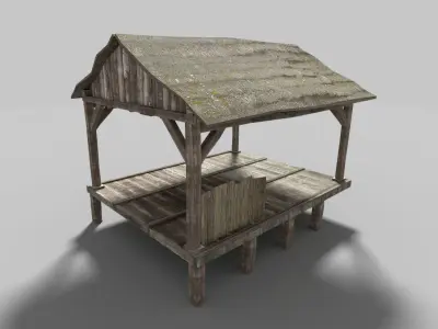 beach wooden hut Low-poly 3D model