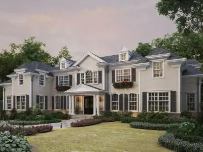 American style luxury villa exterior Low-poly 3D model