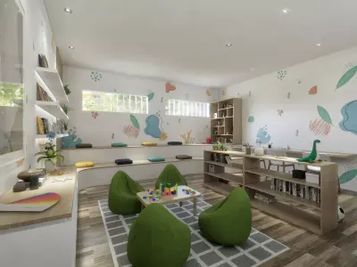 Rendering Realistic Scene  Kindergarth  and  Home Schooling 3D model